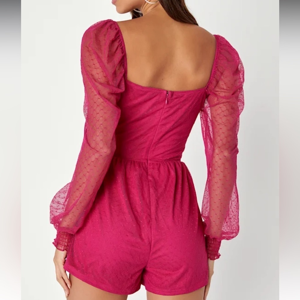 NWOT LULUS Magenta Pink Flirty Fashionista Mesh Bustier Long Sleeve Romper - Picture 2 of 11